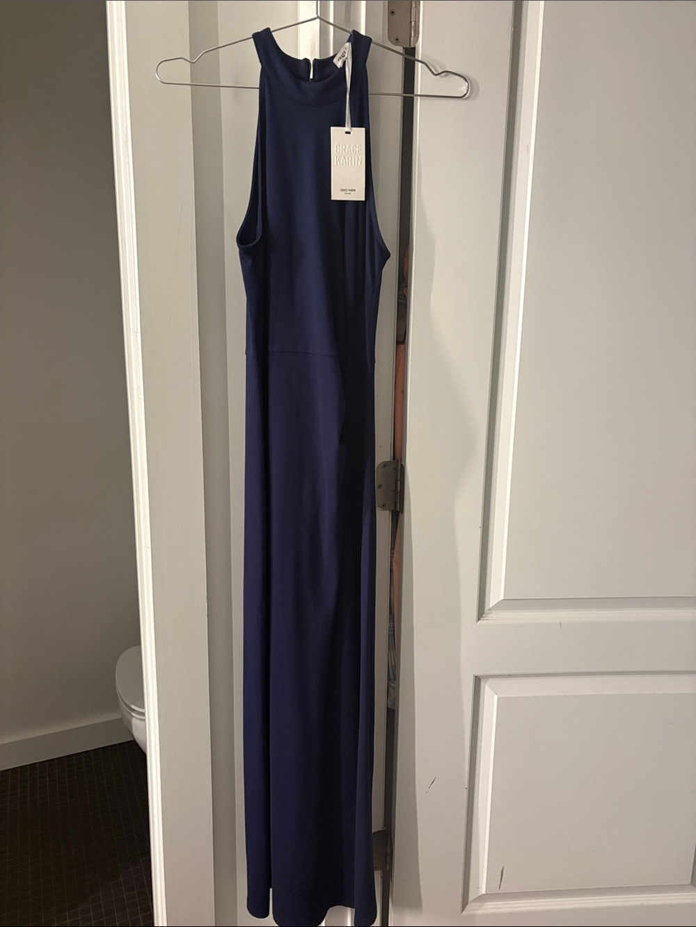 Grace Karin Navy Sleeveless High-Neck Maxi Dress